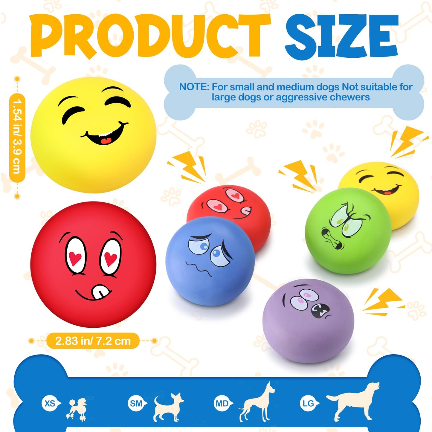 Hungdao 10 Pcs 2.8Inch Dog Squeaky Toys for Medium Breeds Funny Latex Squeaky Dog Balls Soft Rubber Cute Interactive Fetch Puppy Toys Balls for Small Medium Puppy Breeds Training