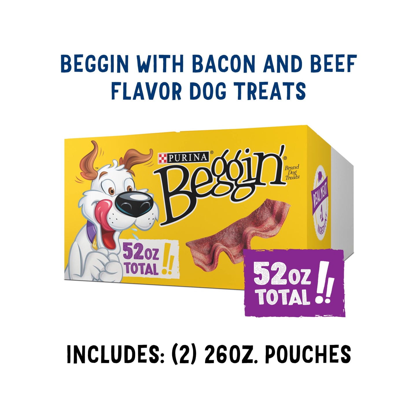 Purina Beggin' Strips With Real Meat Dog Treats With Bacon and Beef Flavors - (Pack of 2) 26 oz. Pouches