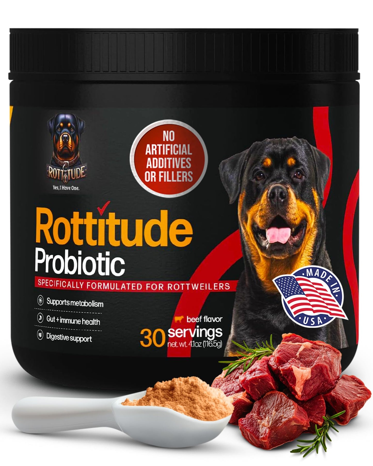 Rottitude Probiotics for Dogs – Natural Dog Probiotics for Digestive Health, Gut Health, Yeast, Itchy Skin & Itchy Ears – Probiotic for Dogs – Dog Probiotic Supplement for Rottweilers
