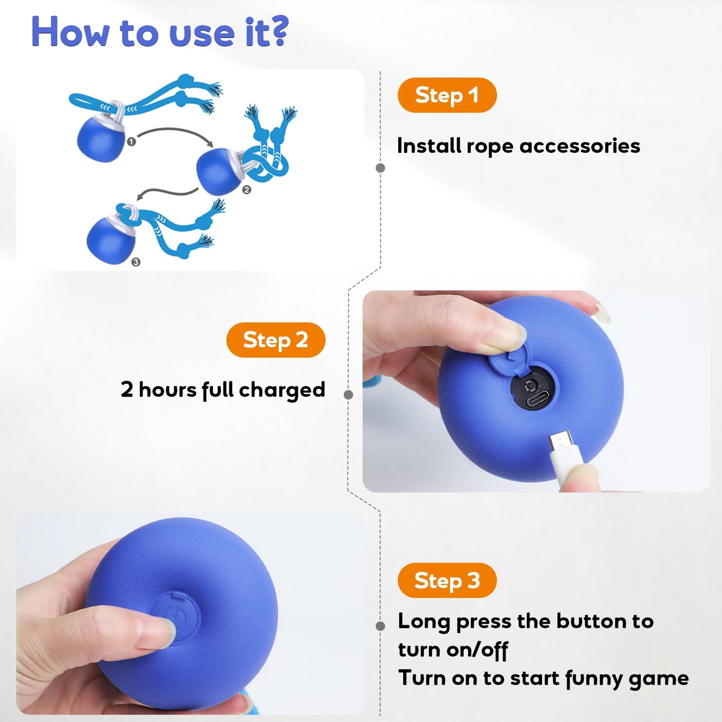 BENTOPAL Interactive Dog Toys Touch Activated Bouncing & Jumping Dog Ball with Rope, Squeaky Doggie Toys to Keep Them Busy