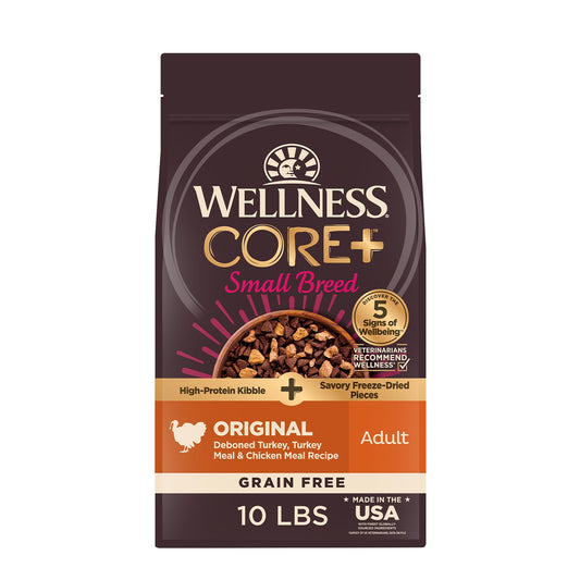 Wellness CORE+ (Formerly RawRev) Natural Grain Free Small Breed Dry Dog Food, Original Turkey & Chicken with Freeze Dried Turkey, 10-Pound Bag