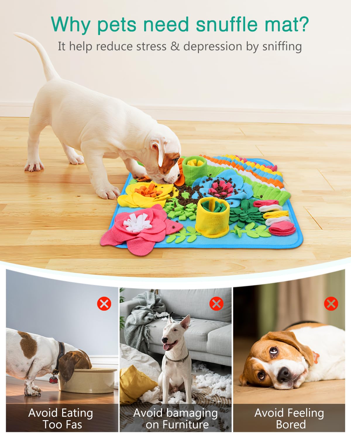ORIA Snuffle Mat for Dogs, Interactive Slow Feeder & Foraging Mat, Enrichment Puzzle Toys for Boredom, Keep Busy, Treats Feeding Game for Small Medium Dogs, 15.4x15.4 inch