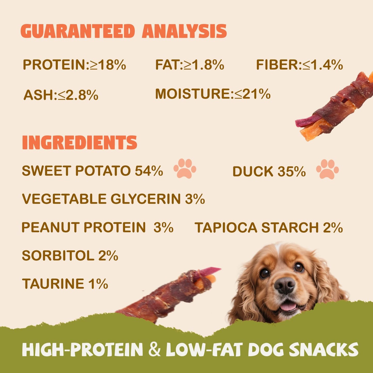 Furmate Dog Jerky Treats Duck Wrapped Orange Purple Sweet Potato, Healthy Dog Snacks High Protein Low Fat, Soft Chews Eliminates Tears, Training Rewards Treats for Small Medium Large Breeds,10.58 oz