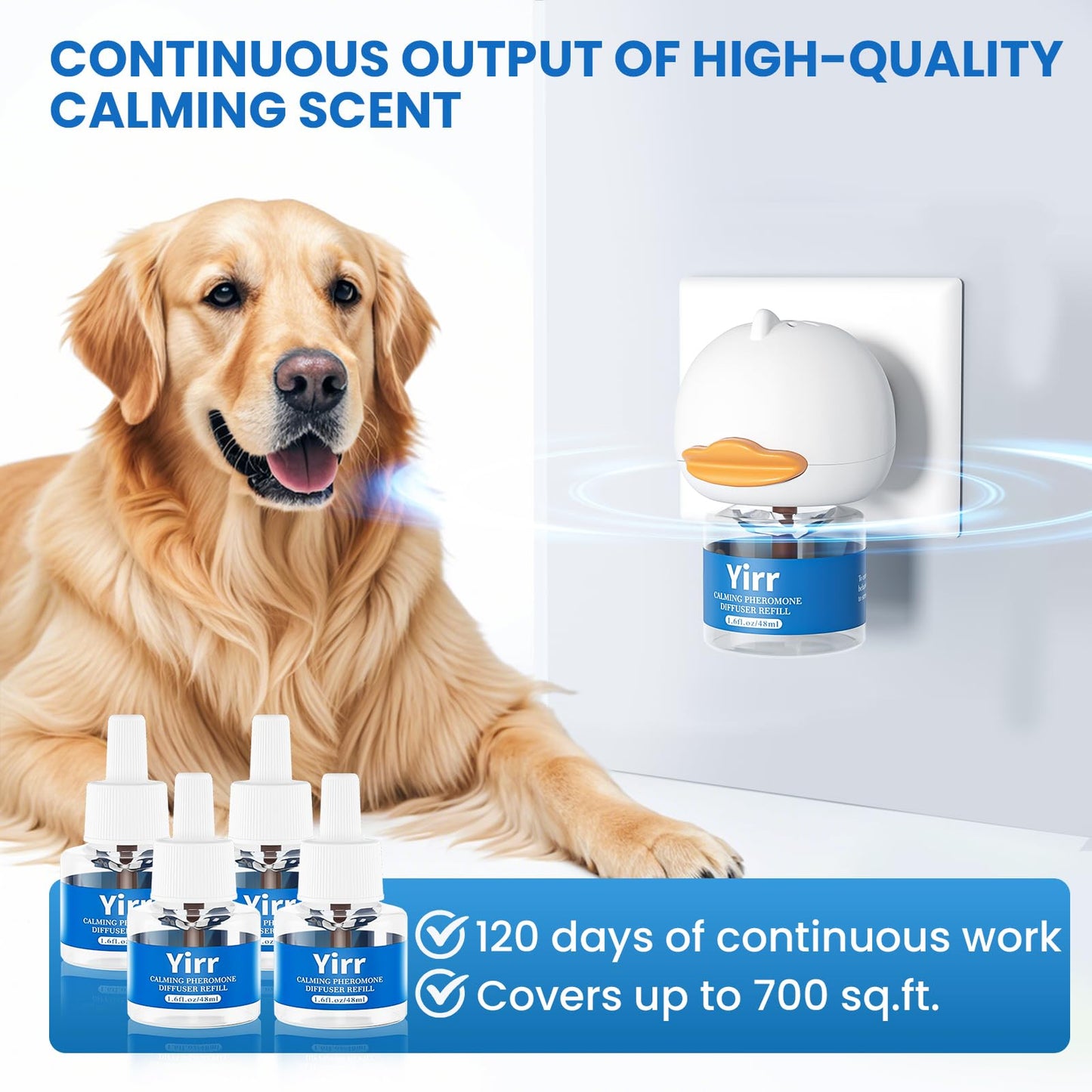 Yirr Dog Calming Diffuser, 6 in 1 Dog Pheromones Calming Diffuser, Relaxing Pheromone for Dogs Relief Stress Anxiety Reduce Aggression Barking, Help Train Dog to Pee, 2 Diffuser 4 Refill(48ml)