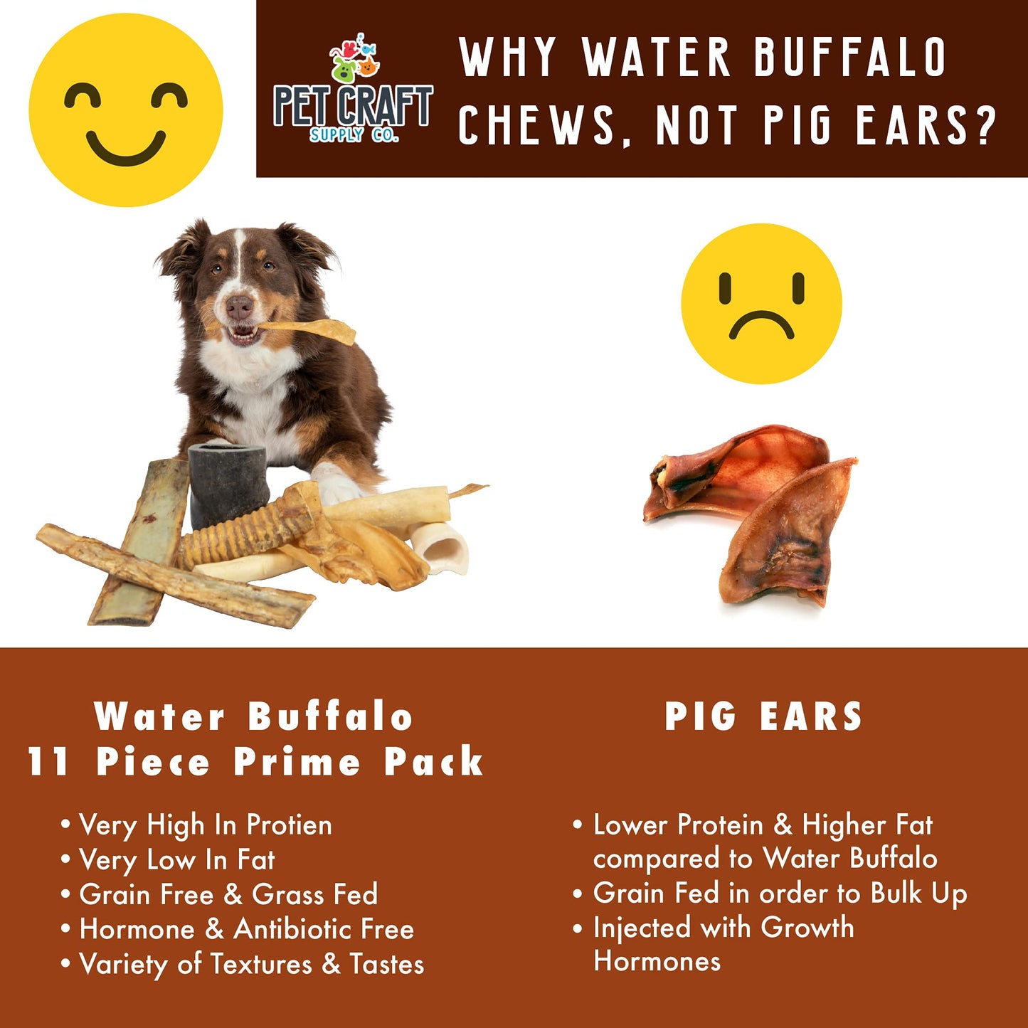 Pet Craft Supply Pure Natural Grass Fed Grain Free Water Buffalo Variety Pack of 11 Durable Tough Dog Chew for Aggressive Chewers and Puppies, Black