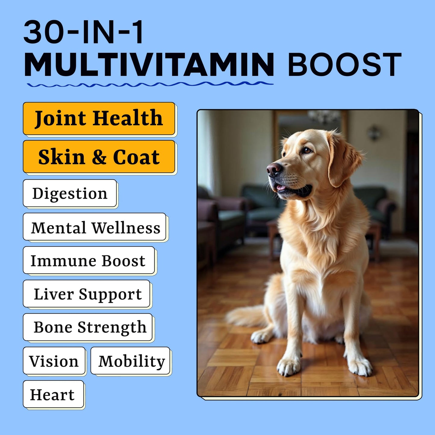 Dog Vitamins + Glucosamine - Chewable Multivitamins + Probiotics, Omega - Hip & Joint Support, Skin & Coat, Gut Health - Adult & Senior - Large & Small Breed - 120 Chews