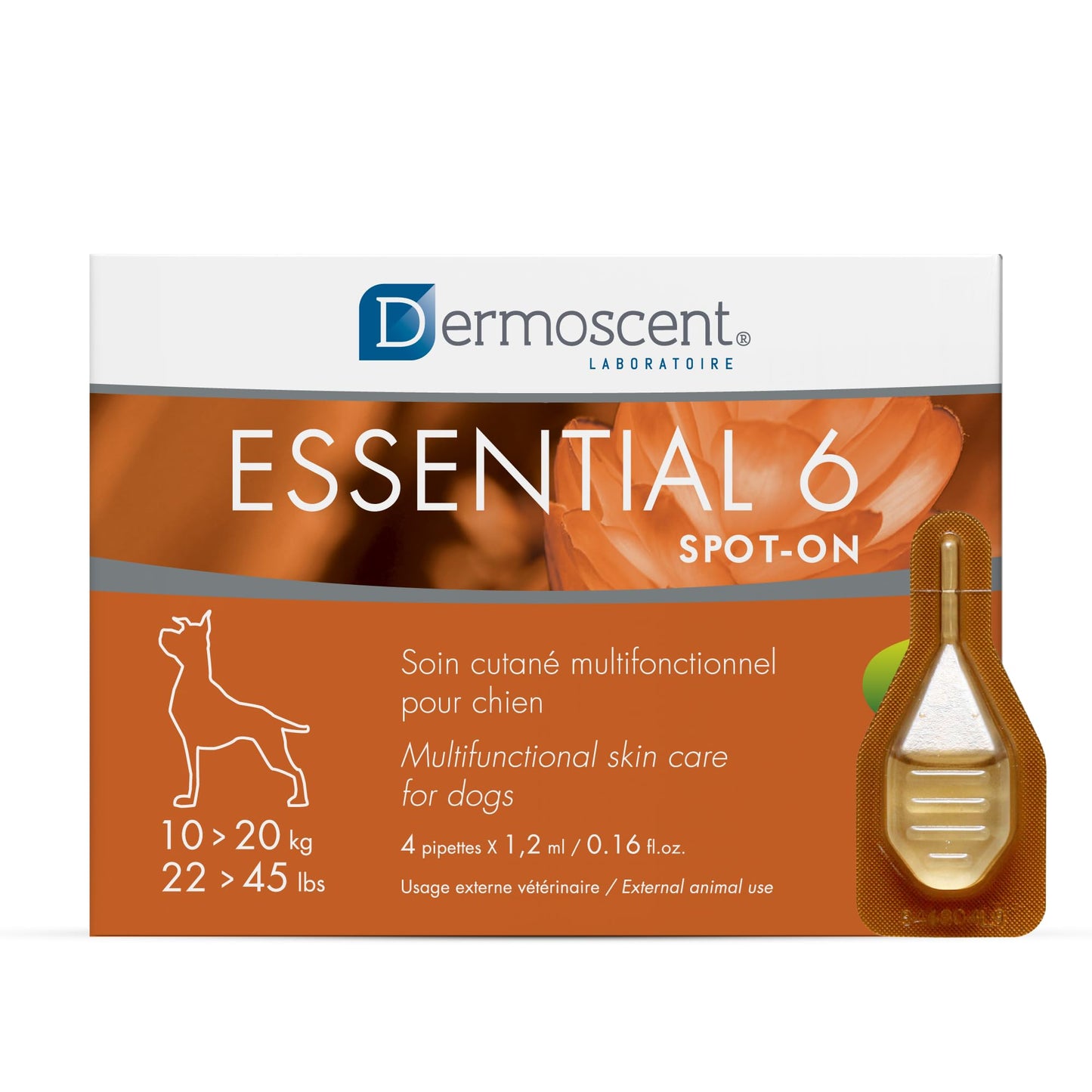 Dermoscent Essential 6 spot-on - Dog Skin Care for Dandruff & Allergy Relief with Vitamin E Oil - Anti Itch for Dogs - Natural Ingredients for Sensitive Skin - Dogs 10-20 kg - 4 Pipettes of 1.2 ml