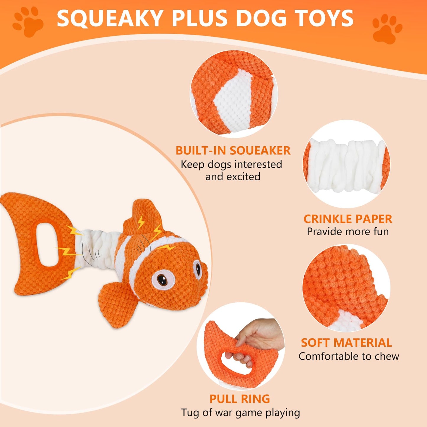 Molantaule Squeaky Dog Toys, Durability Interactive Tug of War Puppy Toys for Indoor and Outdoor Play - Stuffed Pet Dog Toys with Soft Fabric Suitable for Small, Medium, and Large Dogs