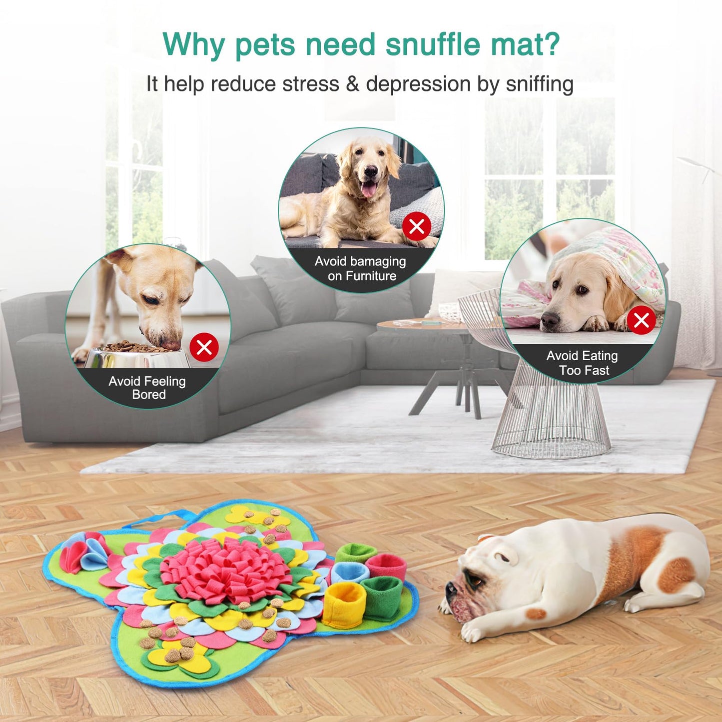 ORIA Snuffle Mat for Dogs, 20x20'' Interactive Dog Sniff Mat for Boredom, Slow Eating Keep Busy, Encourages Natural Foraging Skills, Pet Foraging Mat for Dogs Cats Rabbits