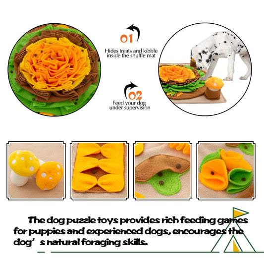 Meilzer Pet Snuffle Mat for Dogs Hedgehog Puzzle Toy Large Sniffing Mat with Squeaky Mushrooms Portable Indoor/Outdoor Digging Mat for Foraging Skills & Stress Relief