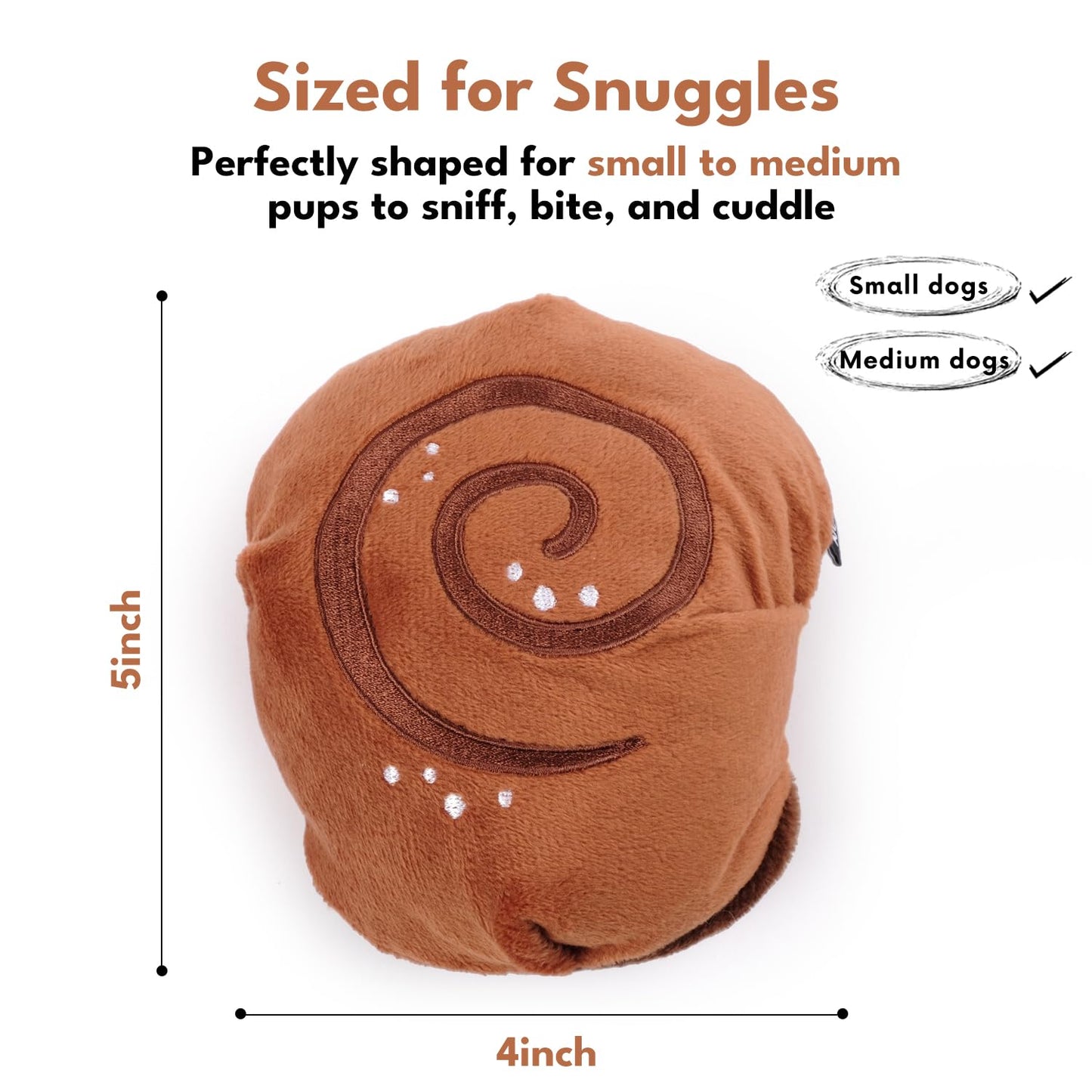 CHEWFFON Interactive Dog Enrichment Snuffle Toy, Squeaky Dog Toys, Cute Soft Puppy Gifts, Crinkle Treat Puzzle Toys for Brain Stimulation, Cinnamon Roll Toy for Small and Medium Size Dogs
