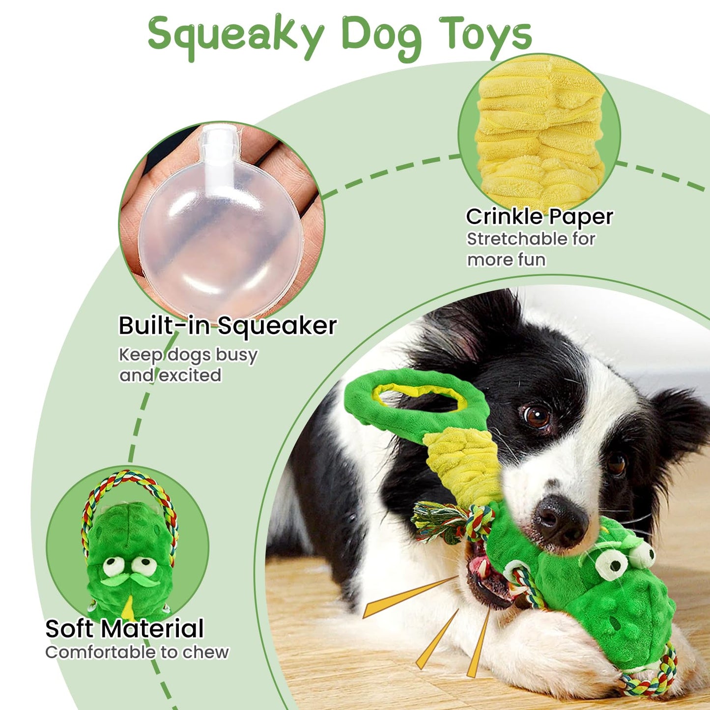 YINEYA Squeaky Dog Toys for Large Dogs, Interactive Dog Toys to Keep Them Busy, Puppy Chew Toys for Teething, Dog Tug of War Toys, Puppy Teething Toys