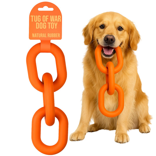 Doug's Dog Supplies Chain Link Tug Toy, Tug Toys for Dogs, Rubber Chain Toy for Tug of War (Orange)
