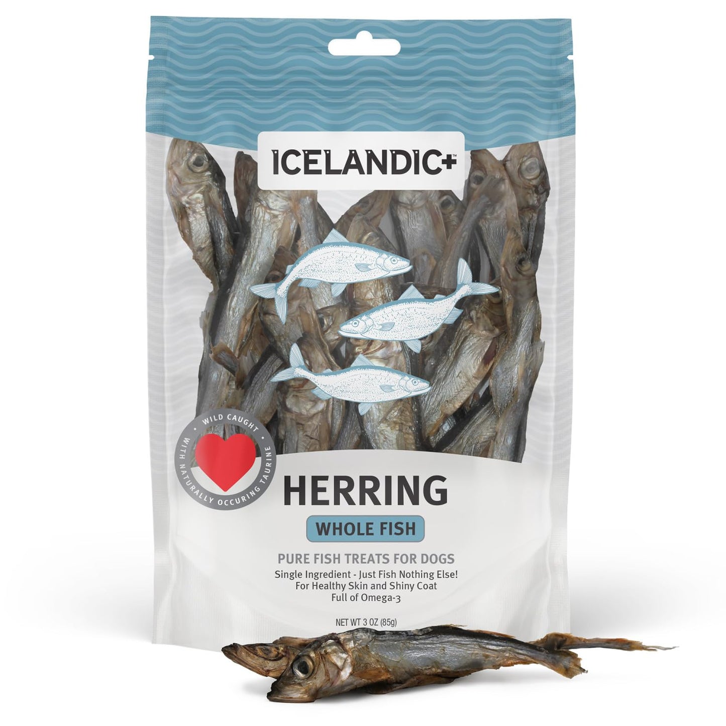 Icelandic+ Whole Fish Herring - 3oz Bag - Dog Treats, Pure Wild-Caught & Air-Dried, Single Ingredient Snack, Pet Chew, Just The Fish Nothing Else