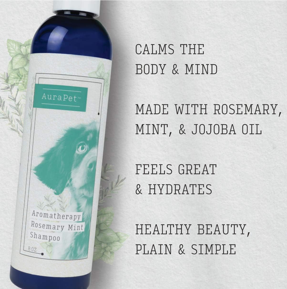 AuraPet Aromatherapy Rosemary Mint Shampoo for Dogs | 8 Oz Pet Shampoo for All Dogs, Great Calming Shampoo for Dogs with Dry, Itchy Skin | Dog Wash, 8 Ounces