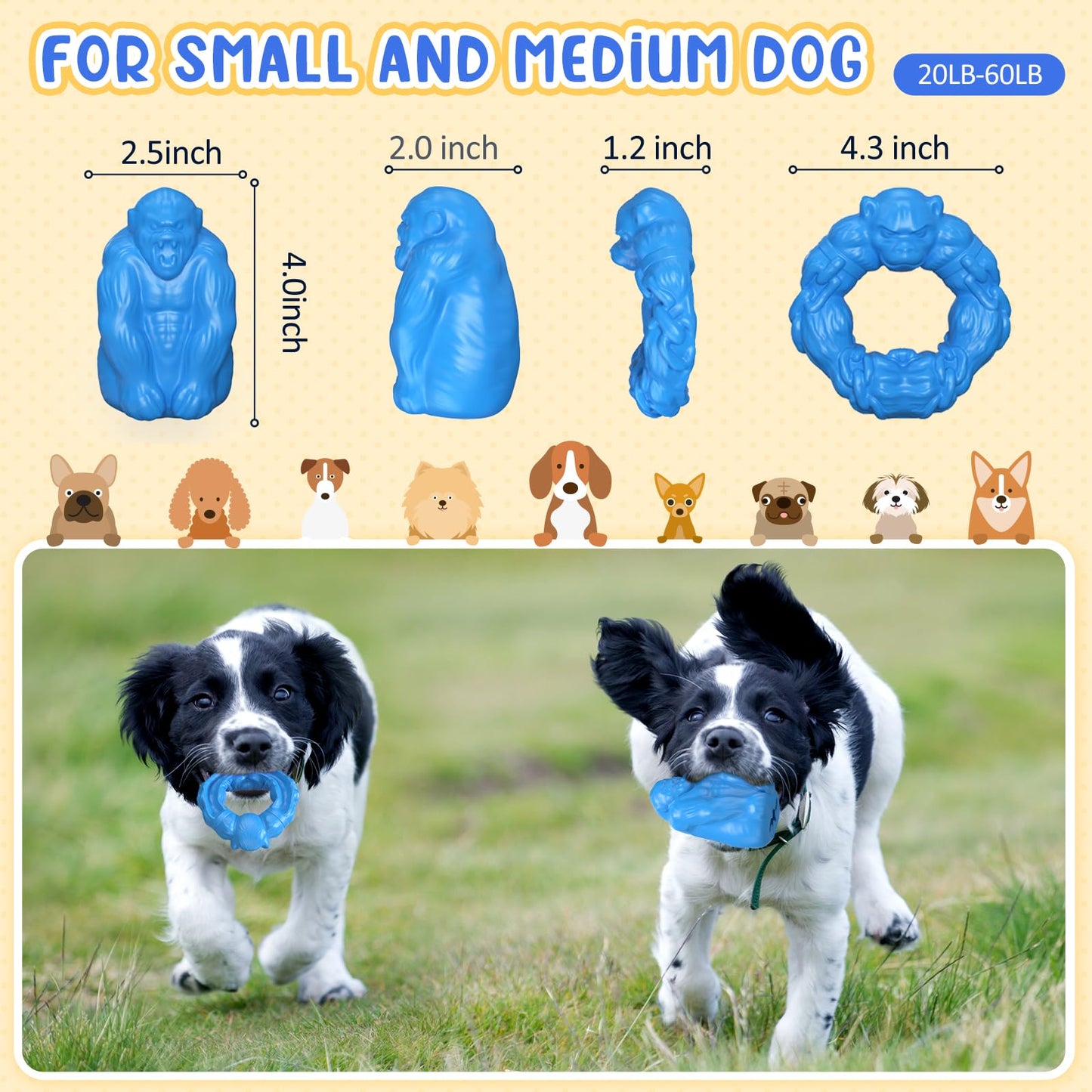 Zuykjeagle Dog Chew Toys for Aggressive Chewers Medium Small Dogs, Indestructible Non-Toxic Natural Rubber Tough Ring Chew Toys for Puppy Dog Teething Toys and Teeth Cleaning (Ring+Gorilla01)