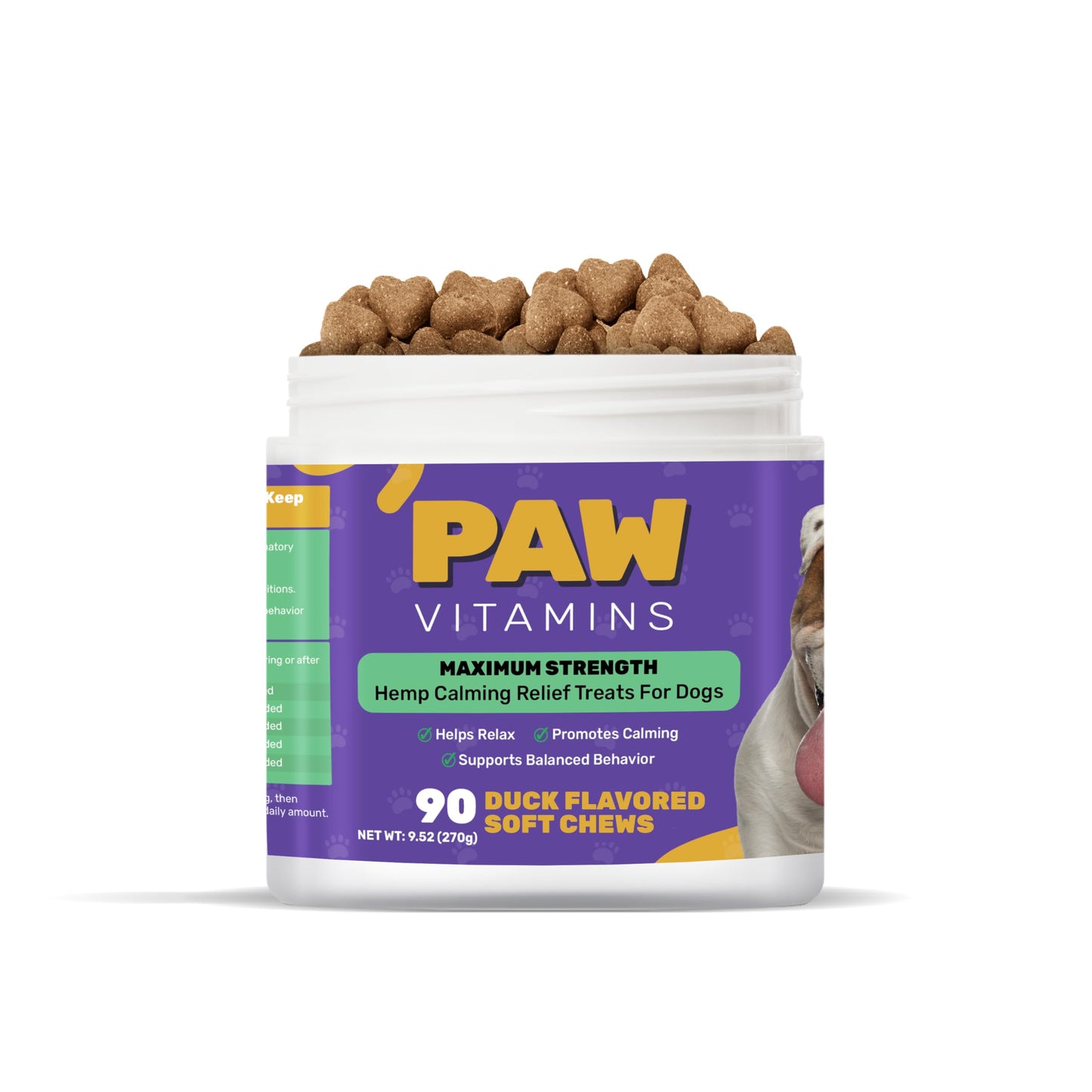 Paw Vitamins Natural Calming Dog Chews (Made in The USA) - with Hemp Oil, Chamomile, Tryptophan, Melatonin & Valerian Root - 90 Count - No THC