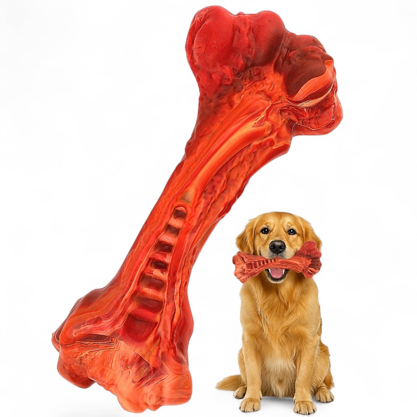 Paws Power Dog Chew Toy - Natural Rubber Dog Toy, Beef Flavor – Dog Toys for Medium & Large Dogs - Bone-Shaped Chew for Dental Health - Indoor and Outdoor Play