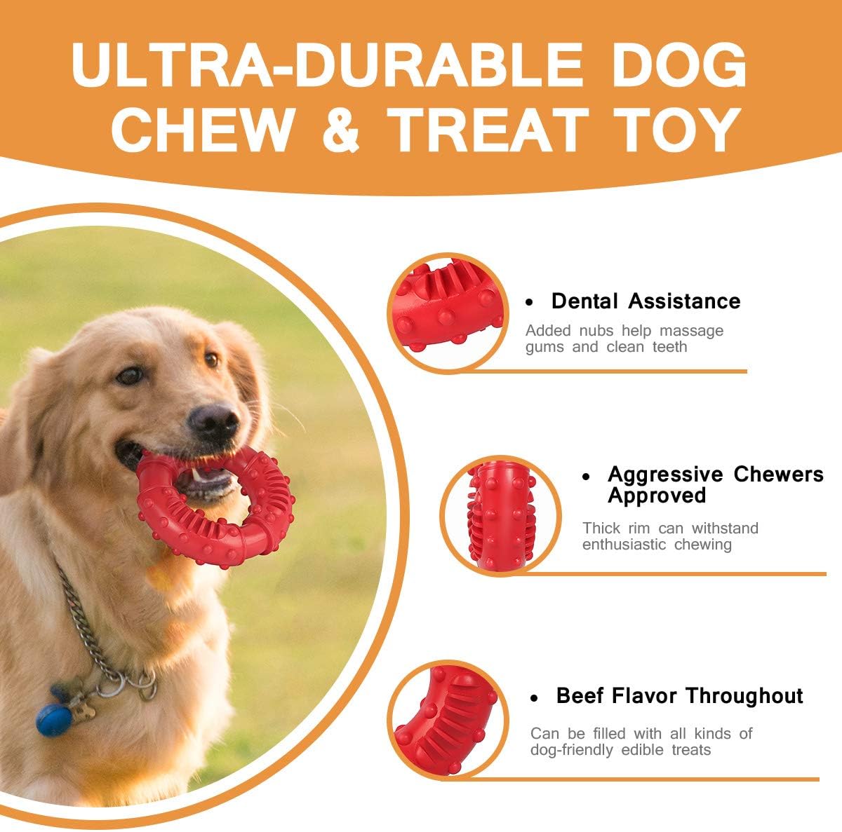 Dog Toys for Aggressive Chewers, Nearly Indestructible Tough Durable Natural Rubber Puppy Chew Toy for Large & Medium Breeds