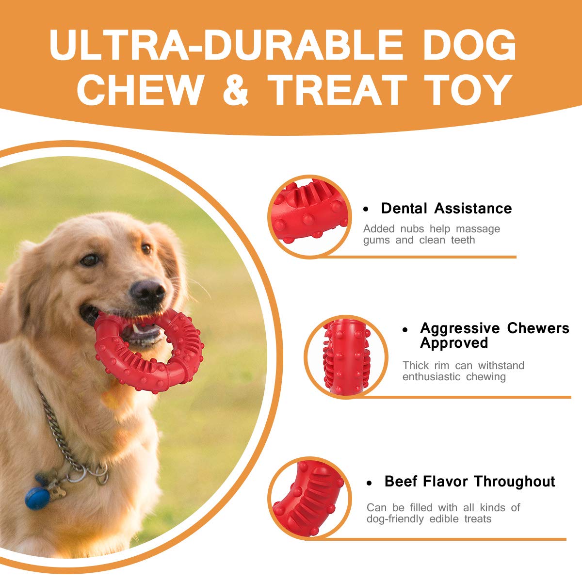 Dog Toys for Aggressive Chewers, Nearly Indestructible Tough Durable Natural Rubber Puppy Chew Toy for Large & Medium Breeds