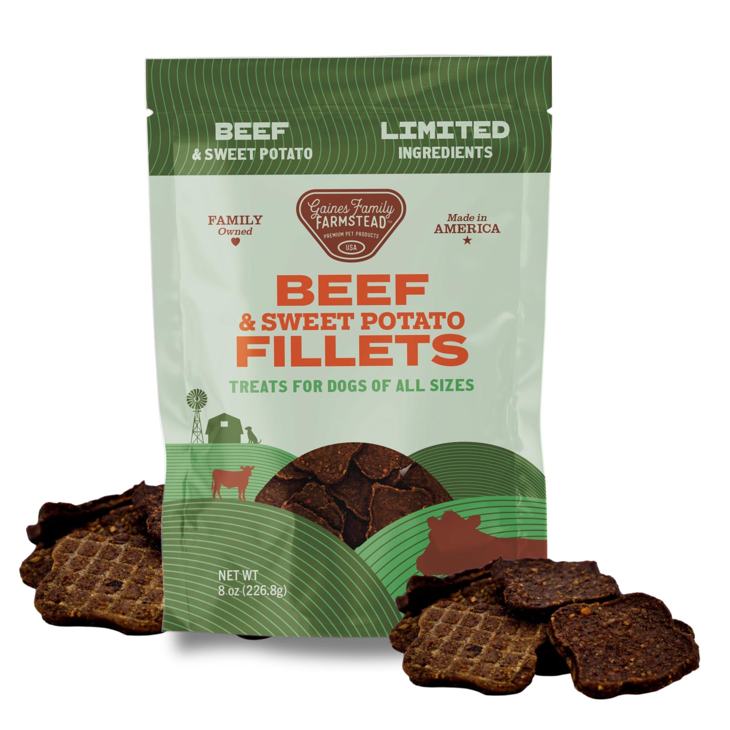 Gaines Family Farmstead Beef & Sweet Potato Fillets for Dogs - 8 oz, All-Natural, Grain-Free, Healthy Dog Treats for All Ages & Breeds, Made in USA