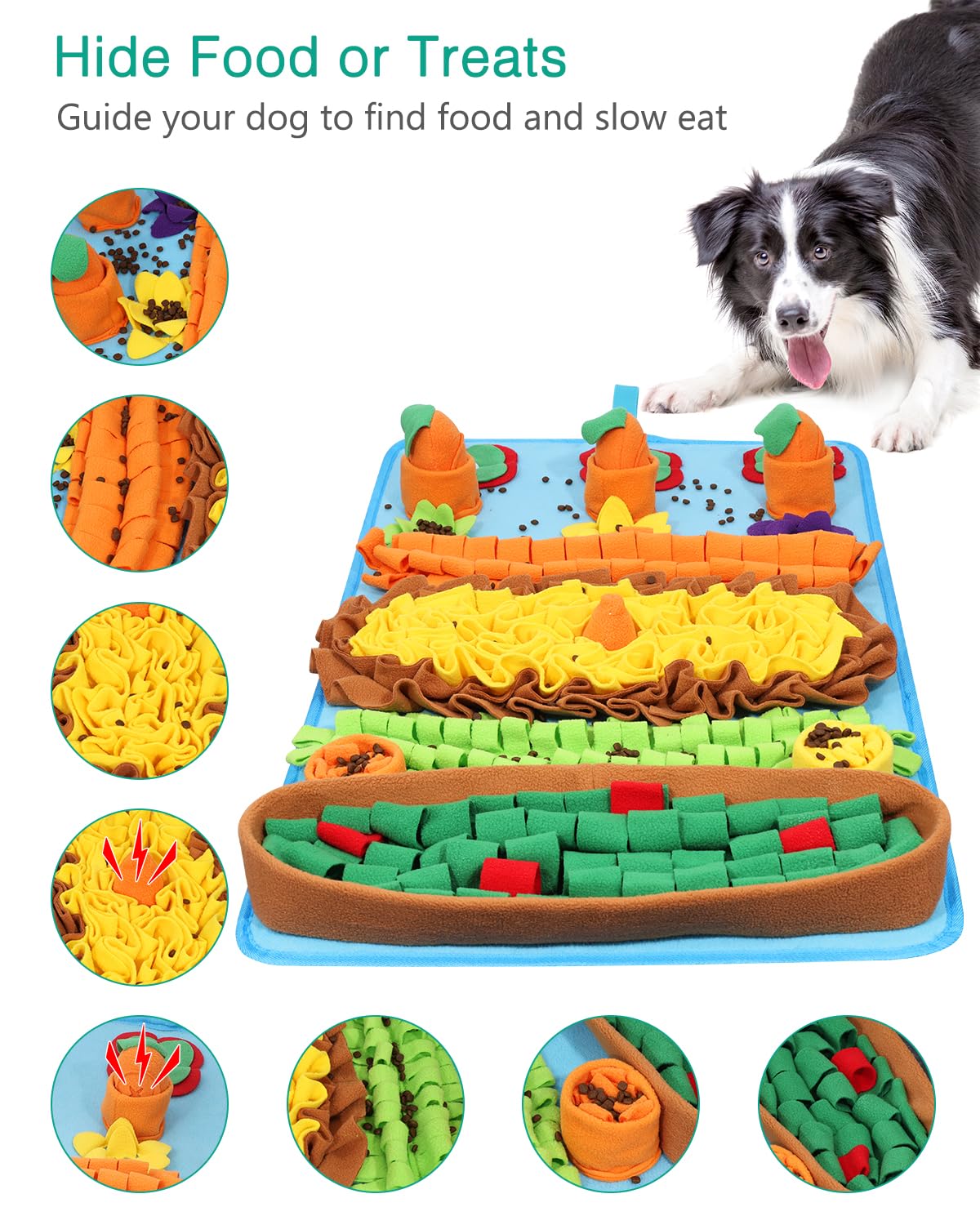 ORIA Snuffle Mat for Dogs, 32''x20'' Dog Treats Mat with 4 Squeaky Carrots, Slow Feeder Puzzle Toy for Boredom, Stress Relief, Foraging Mats for Small Medium Large Dogs Cats Rabbits