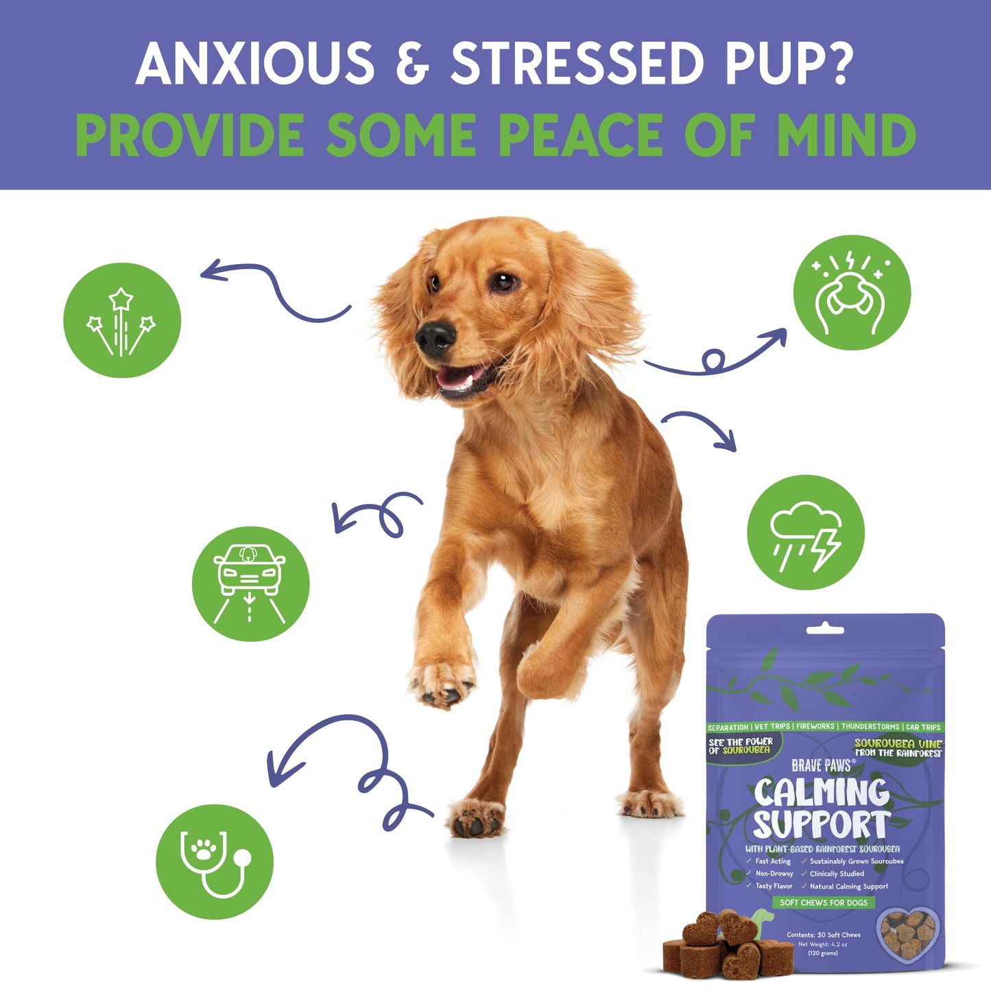 Dog Calming Chews - Anxiety Relief Treats - Calming Chews for Dogs with Natural Souroubea - Calming Treats for Dogs Help Manage Stress and Promote Relaxation, Anxiety Relief for Dogs, Made in the USA