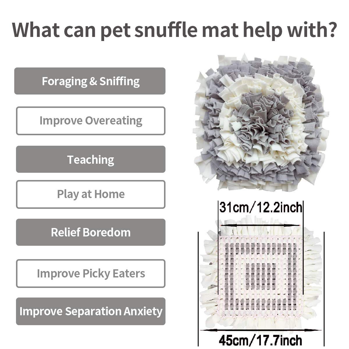 LIVEKEY Pet Snuffle Mat for Dogs, Dog Feeding Mat, Nosework Training Mats for Foraging Instinct Interactive Puzzle Toys (Gray&White)
