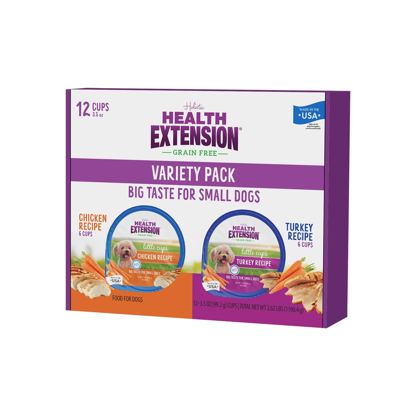Health Extension Little Cups Grain-Free Wet Dog Food, Small Breed - Variety Box (6 Chicken/6 Turkey) 3.5 oz - Easy to Digest, Ideal for Picky Eaters (Case of 12 Cups)