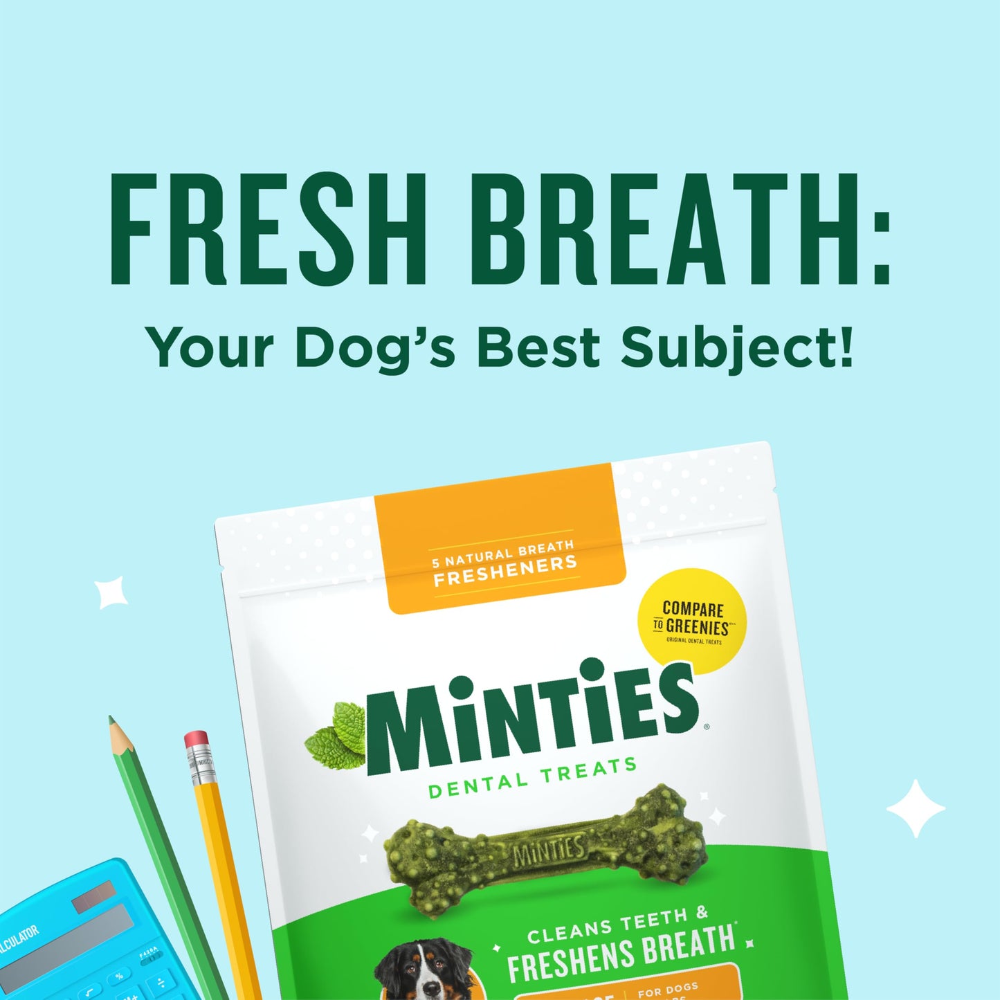 Minties Dental Chews for Dogs, 36 Count, Vet-Recommended Mint-Flavored Treats for Large Dogs Over 50 lbs, Dental Bones Clean Teeth, Fight Bad Breath, and Removes Plaque and Tartar