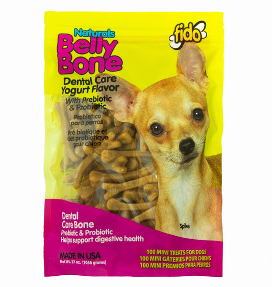 Fido - Belly Bones for Dogs, 100 Yogurt Flavor Mini Dog Dental Treats(100 Count) - Made in USA - For Extra Small Dogs - Plaque and Tartar Control for Fresh Breath, Digestive Health Support