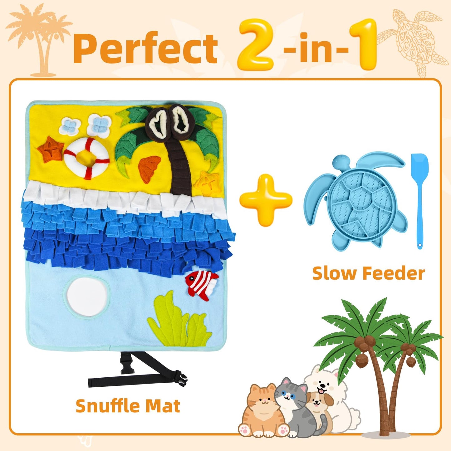 Dog Snuffle Mat for Dogs Large Breed with Turtle Lick Mat, Interactive Dog Toys Puzzle Enrichment Food Toys, Dogs Feeding Sniffing Mat, Ideal for Pets to Reduce Boredom Slow Eating (2-in-1)