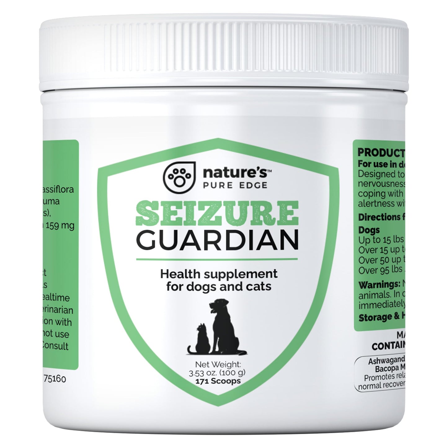 Seizure Support and Calming Aid for Dogs and Cats - All Natural Epilepsy and Seizure Aid. Ashwagandha, Blue Vervain, Valerian, L-tryptophan, L-Taurine, Chamomile, Milk Thistle, Turmeric.