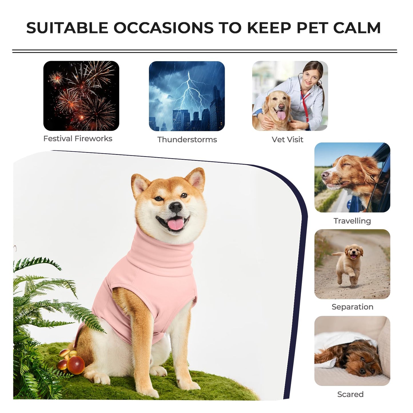Dog Anxiety Calming Vest Adjustable Turtleneck Thunder Shirt Jacket for Fireworks, Separation, Vet Visits, Pet Hoodie for Large Medium Dogs