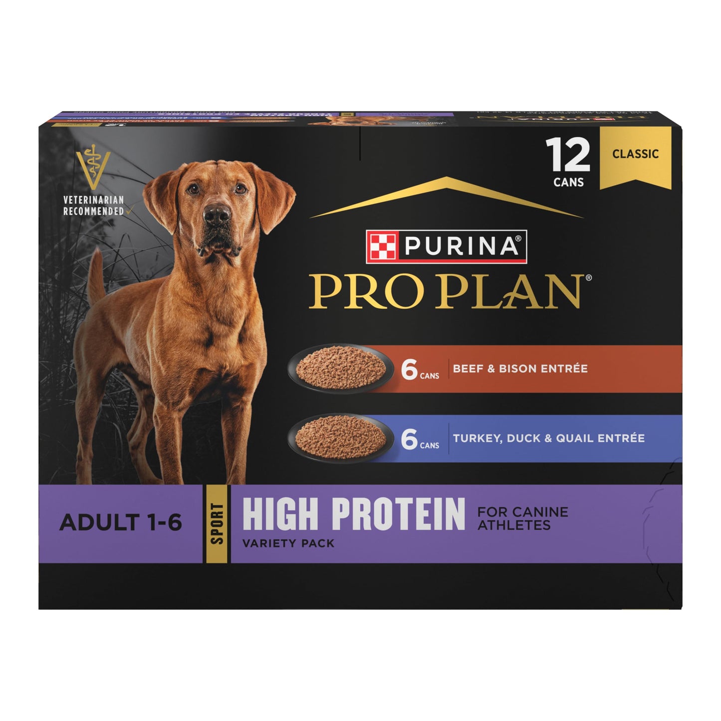 Purina Pro Plan Sport High Protein Wet Dog Food, Beef and Bison Entrée and Turkey, Duck and Quail Entrée Variety Pack - (Pack of 12) 13 oz. Cans