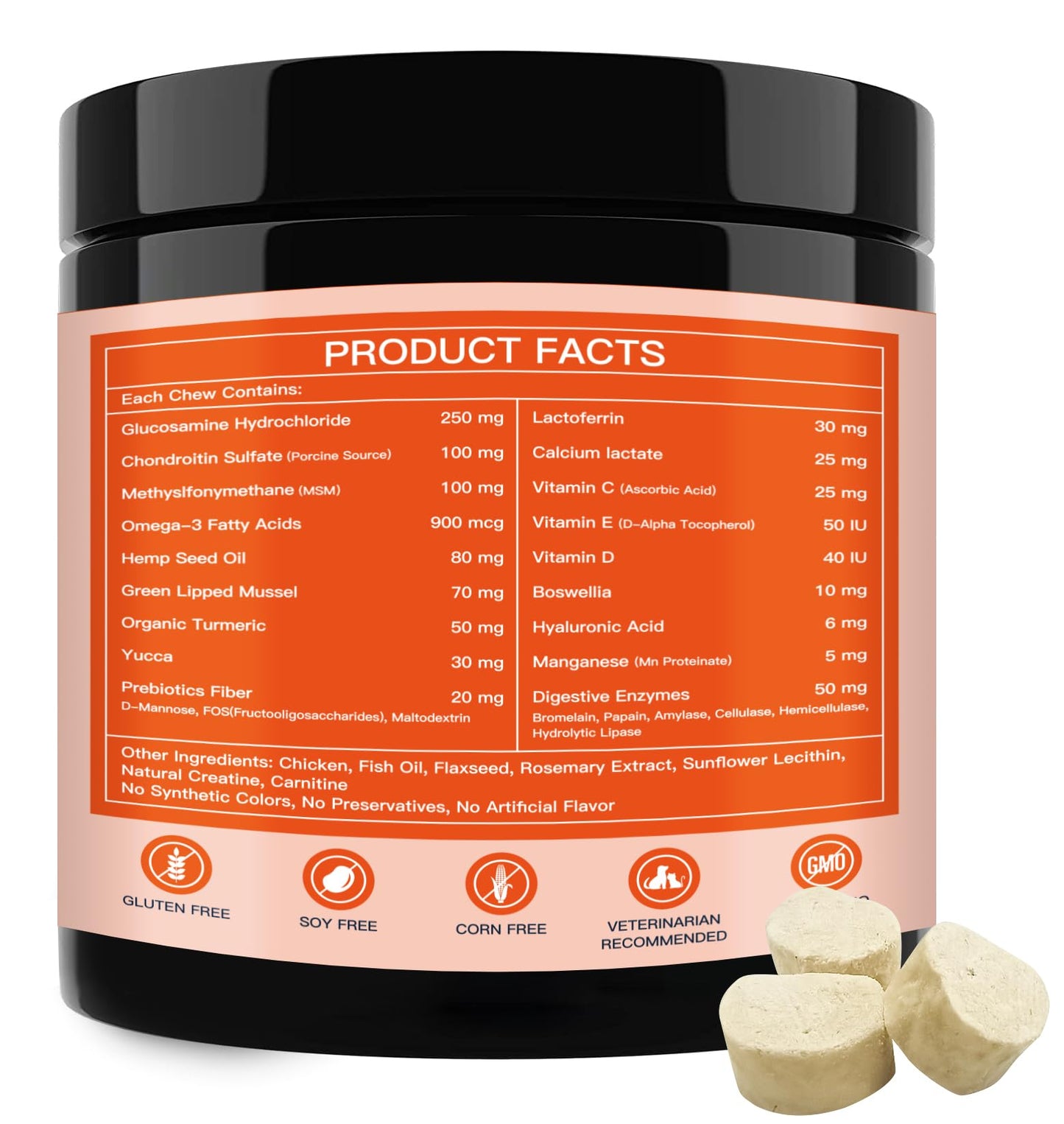 NATURE TARGET Glucosamine Joint Supplement for Dogs, Chondroitin, Omega-3, MSM, Hemp, Turmeric for Pain Relief, Dog Joint Supplement with Calcium for Bone Health, 120 Chicken Flavored Crunchy Chews