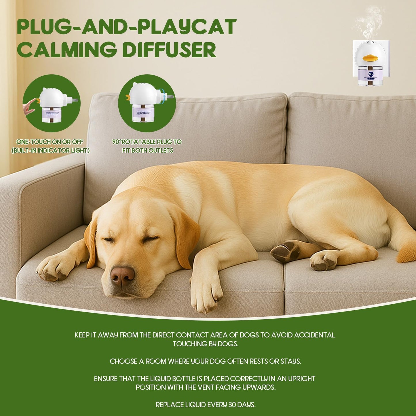 80S Calming Diffuser for Dog, Dog Pheromones Calming Plug in Diffuser, Stop Peeing, 30 Days Continuous Stress & Anxiety Relief for Dogs, Barking, Fear of Thunderstorms, 2 Diffuser 2 Refill