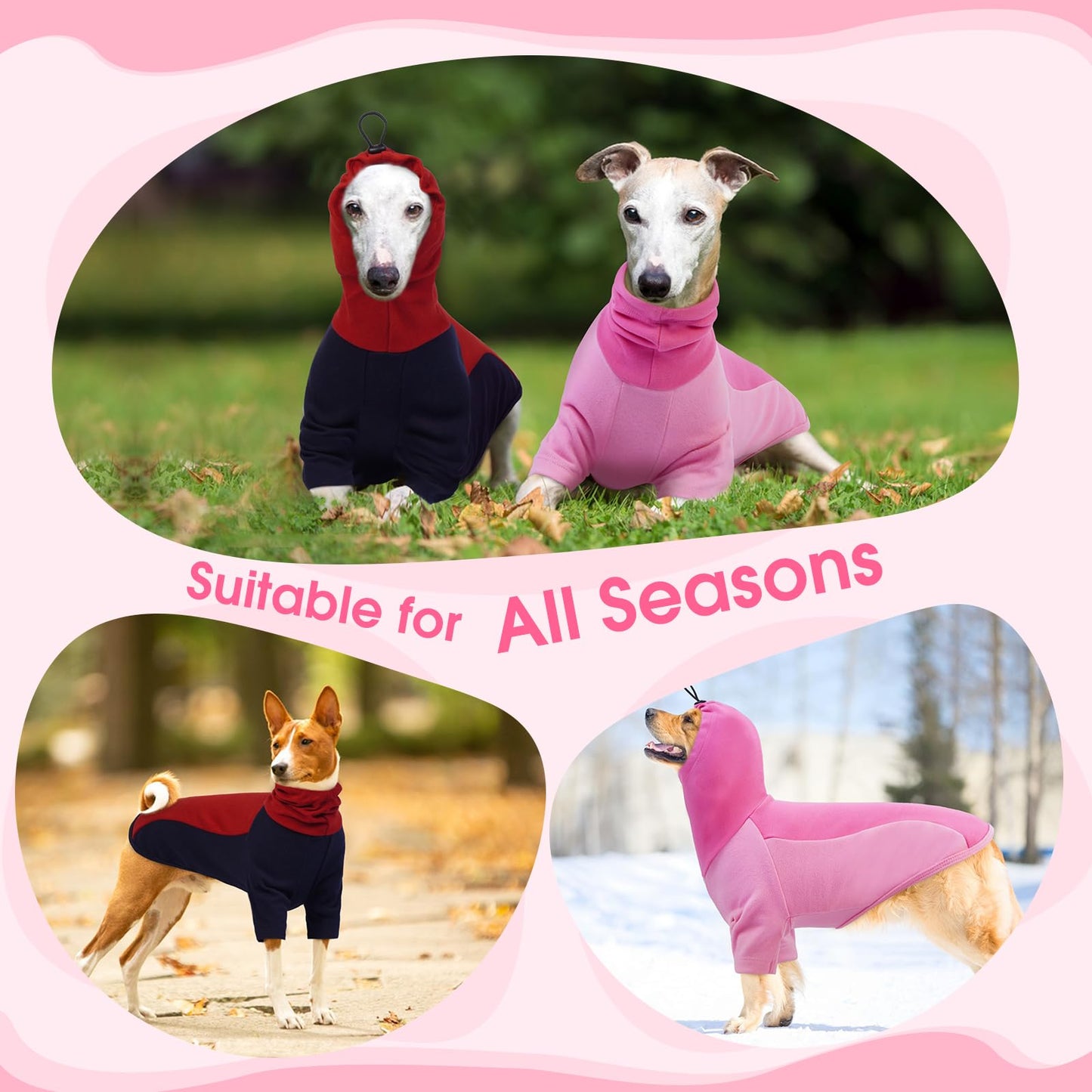 BRKURLEG Dog Hoodie with Ear Wraps Dog Turtleneck Sweatshirt Dog Anxiety Calming Hoodie Soft Pullover Elastic Dog Ear Covers Hood for Noise Warm Fleece Dog Sweater for Cold Weather, Pink M