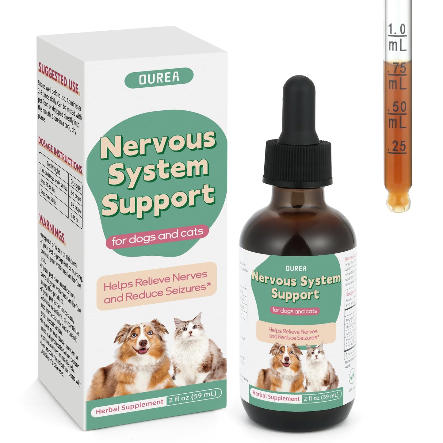 Seizure & Nervous System Support for Dogs and Cats – Herbal Drops with Valerian & Passionflower – Helps Calm Anxiety, Reduce Twitching & Support Brain Health (60mL)