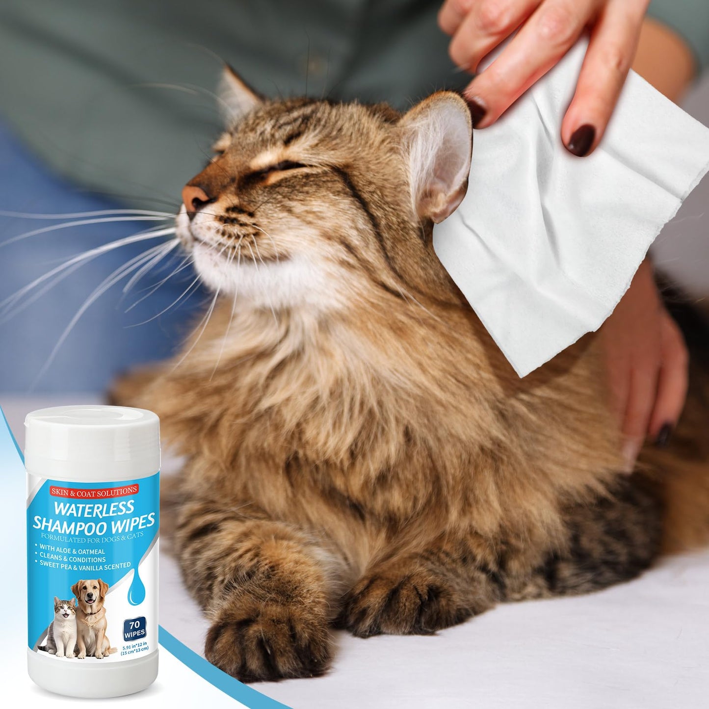 Threlaco 3 Pcs 210 Count Waterless Shampoo Wipes for Dogs Cats 5.91 x 5.12 Inches Dry Pet Bath Cleaning Wipes Safe Disposable for Puppy Cat Cleaning Fur, Deodorizing, Grooming, Sweet Pea Vanilla