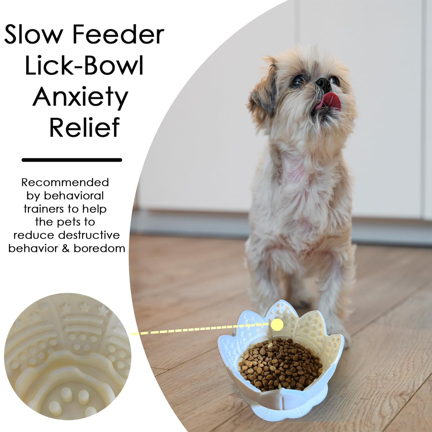 Dog Lick Bowl,Anxiety Relief Slow Feeder Dog Lick Mat Treat Dispenser, Non-Slip Licking Bowl Enrichment Toys for Small Medium Breeds Dogs (Beige, 12x12x7.6CM)