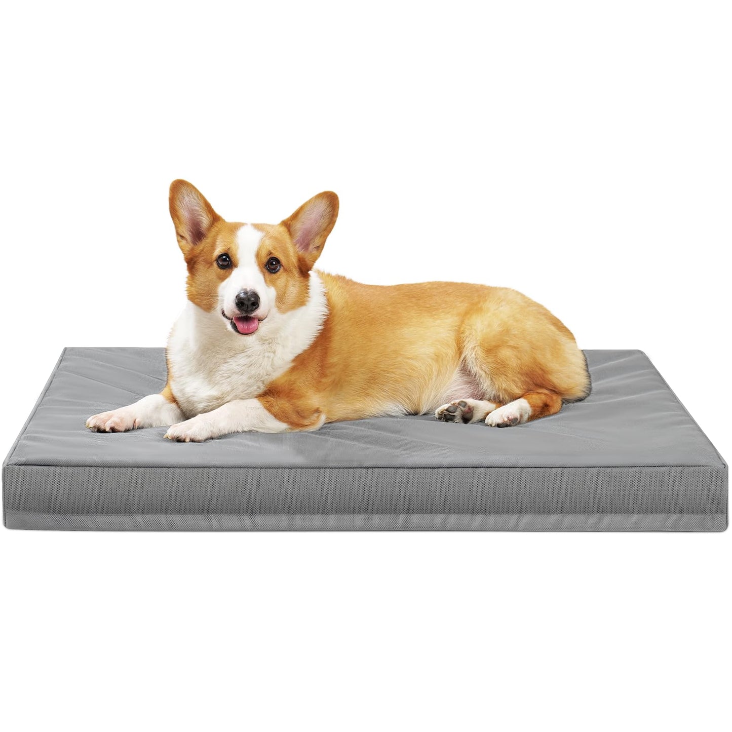 Maihandasi Indestructible Dog Beds for Large Dogs, Orthopedic Memory Foam Pet Bed with Oxford Fabric, Waterproof Outdoor Dog Bed for Kennel with Washable Cover and Non-Slip Bottom, 36''x27'', Grey