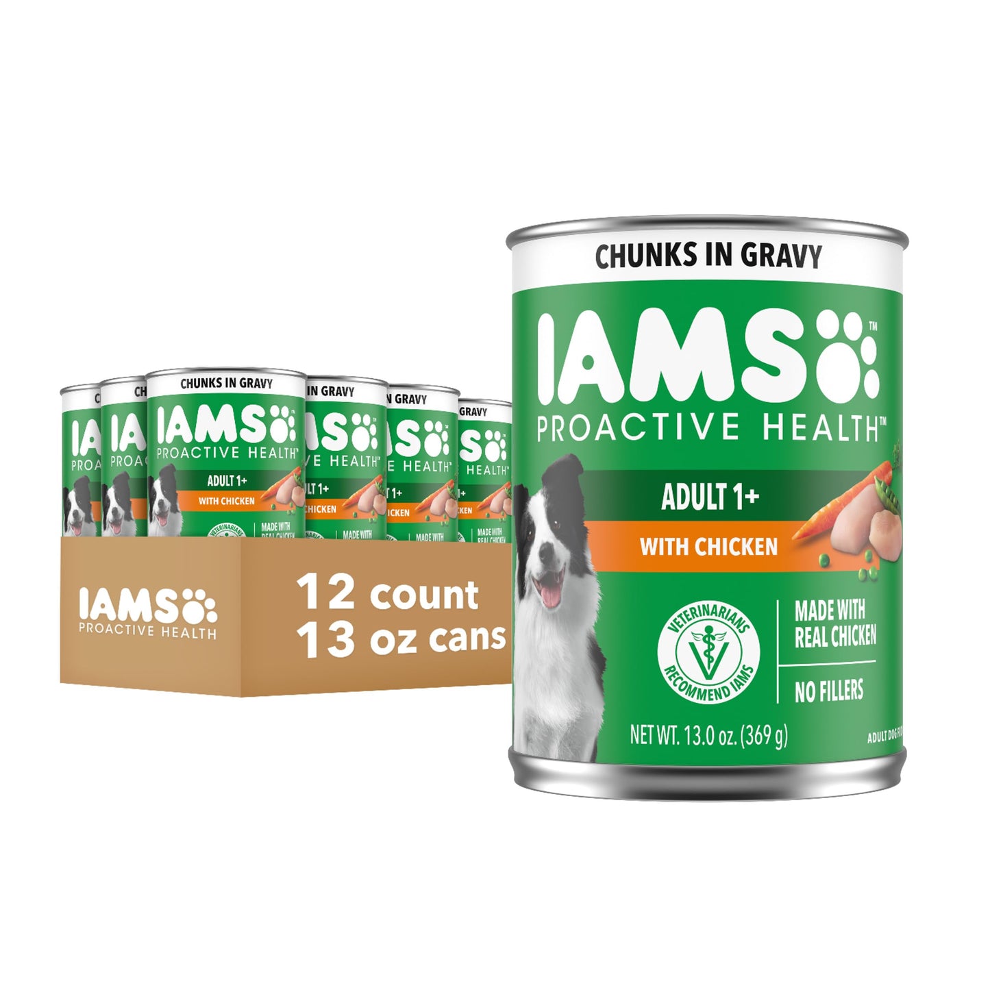 IAMS Proactive Health Adult Wet Dog Food Chunks in Gravy, Chicken Recipe, 13 oz. Cans (12 Count, Pack of 1)