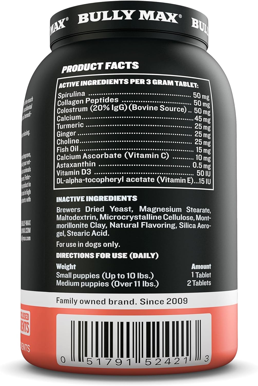 Bully Max 2-in-1 Puppy Vitamins - 30 Chewable Tablets for Growth & Development of Puppies - Multivitamin Treats & Essential Dog Supplements for Small Dogs & Large Breed Growing Pups - 2 Bottles