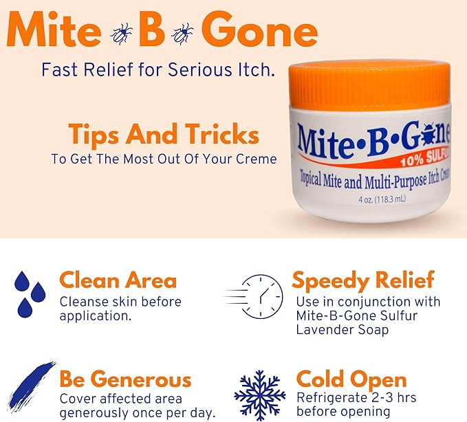 Mite Cream & Bite Relief - 10% Natural Blend Sulfur Cream for Multi-Purpose Bites, Redness, Itching, & Irritation | Safe for Kids and Adults | Fast & Effective for All Skin Types| 8 oz
