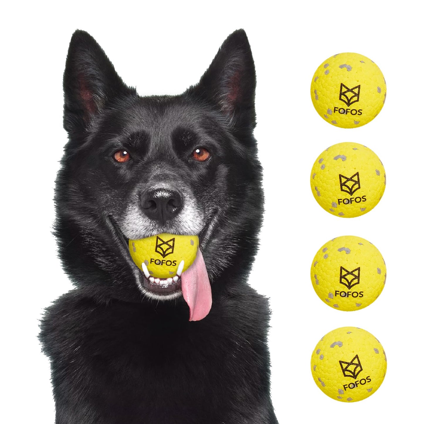 FOFOS Dog Balls Chew Toys Tennis Ball for Aggressive Chewers Teething Molar Toys Water Toy Interactive Fetch Balls Gift Set for Large Medium Dog and Puppies (4 Pack, 2.75 inch)