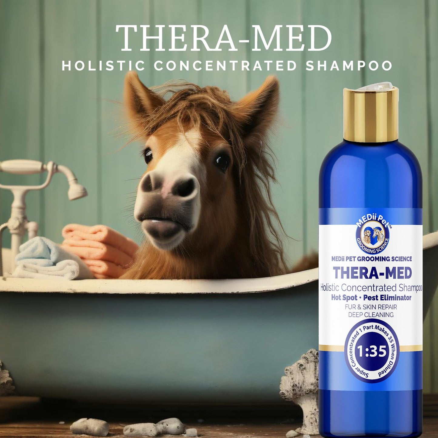 Medii Pet THERA-MED Hypoallergenic Dog Shampoo - Natural Scent, Easy Rinse, Medicated Itch Relief, Vet-Grade Quality - 16 Oz Makes 4 Gallons - for Sensitive Dogs - Trusted Grooming Solution