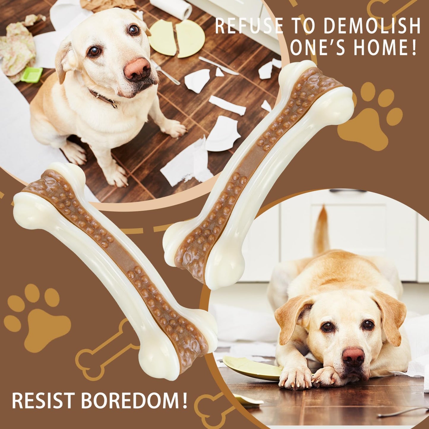 Leyndo 24 Pcs Dog Bones Toys for Aggressive Chewers Tough Nylon Beef Dog Teething Chew Toys for Aggressive Chewers Puppies Medium Large Breeds Teeth Cleaning and Training