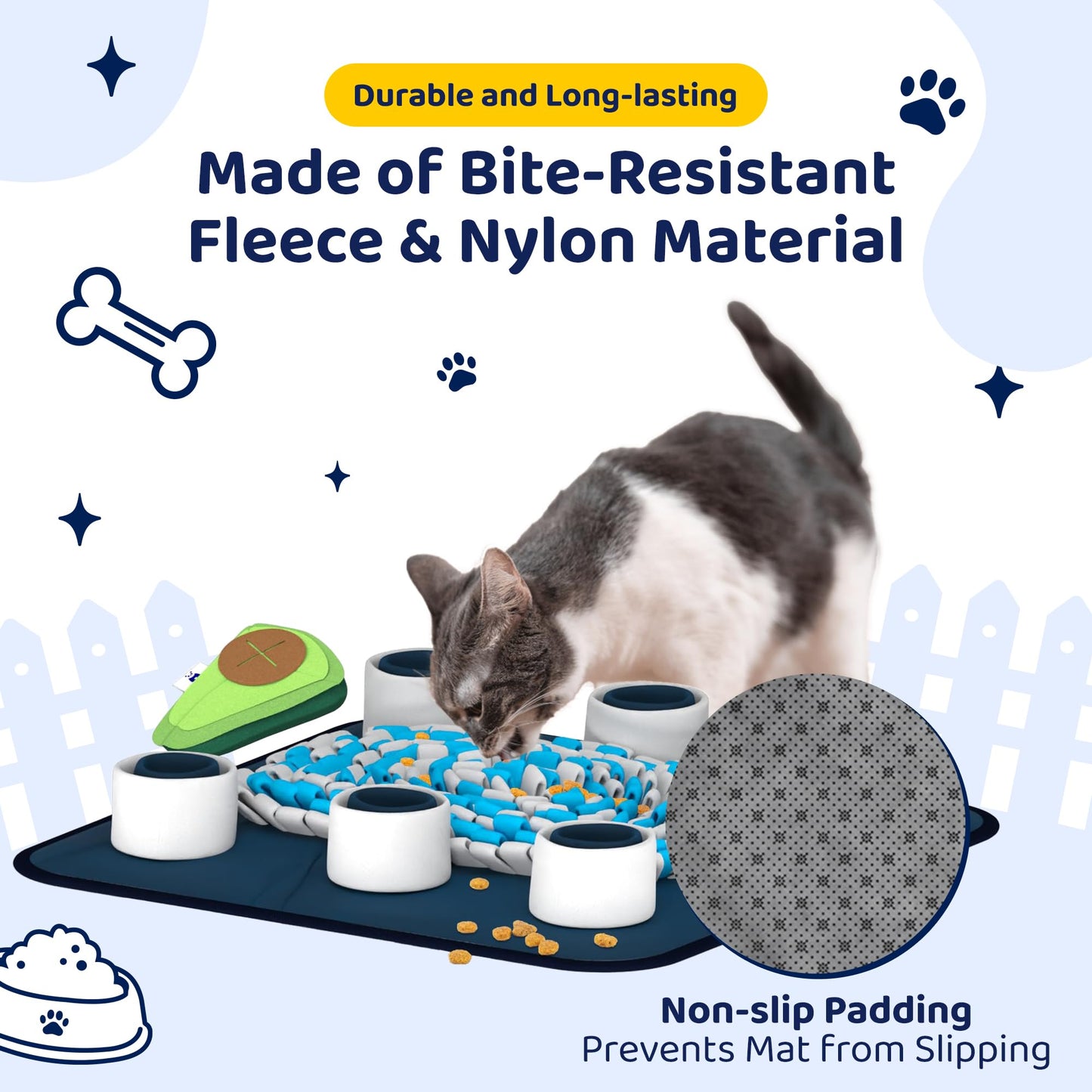 Panda Products - Dog & Cat Snuffle Mat for Mental Stimulation & Slow Feeding, Bite-Resistant Fleece & Nylon, 18.3' x 17.4'