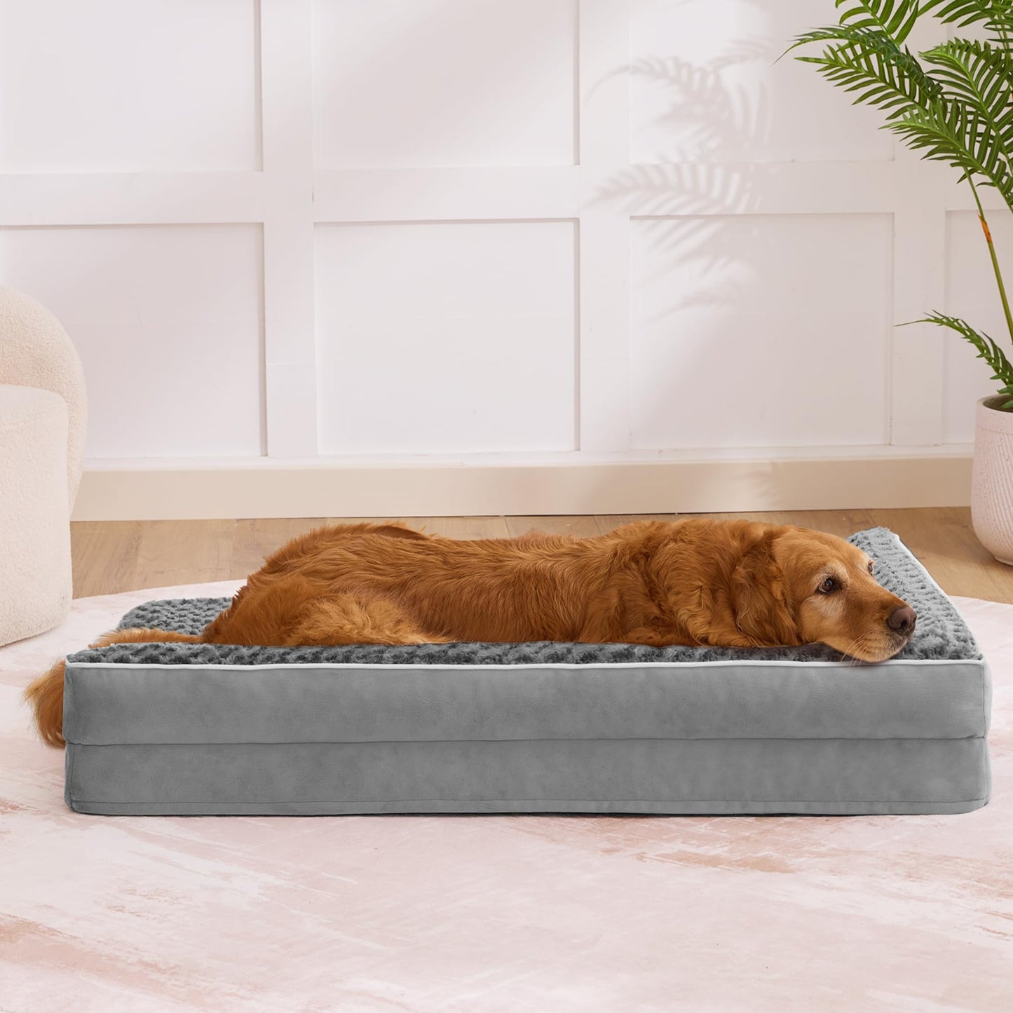 Aeroluxe Dog Bed Large Sized Dogs, XL Orthopedic Dog Bed for Large Dogs, Waterproof Pet Bed with Washable Removable Cover, L-Shaped Pet Couch with Portable Handle 42"x30"x7.5", Grey